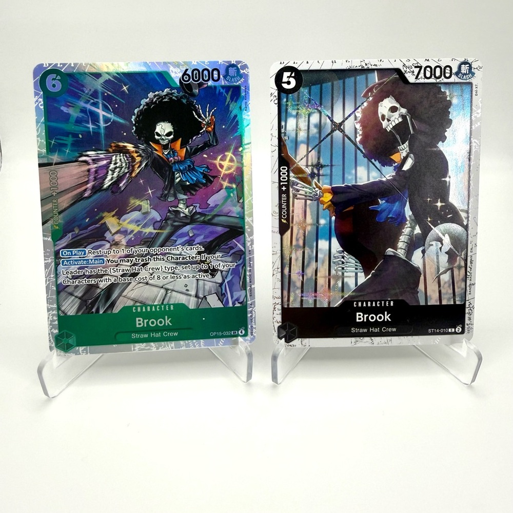 One Piece Bundle Super Rare Brook Trading Cards OP15-032 and ST14-010